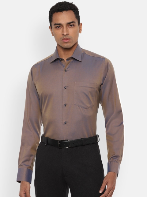 

Van Heusen Men Brown Regular Fit Solid Cotton Party Shirt with Satin Finish