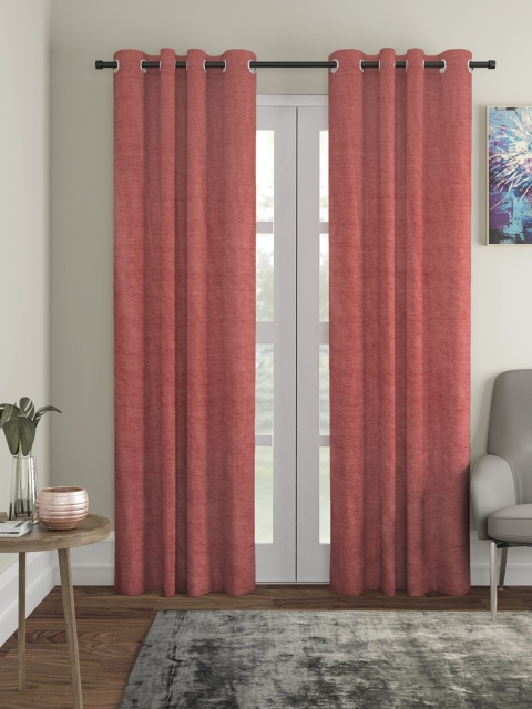 

KLOTTHE Set of 2 Rust Red Self Design Door Curtains