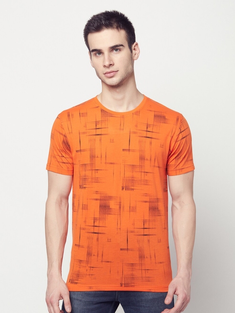

ELEGANCE Men Orange & Black Printed T-shirt