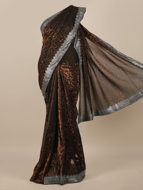

Pothys Brown & Silver-Toned Jute Silk Embellished Saree