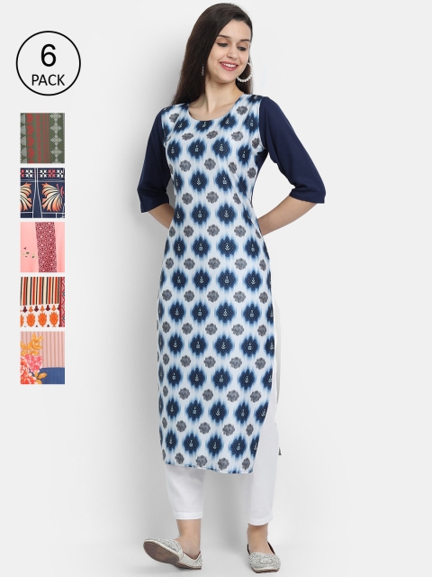 

Ethnic basket Women Pack of 6 Multicoloured Ethnic Motifs Printed Kurtas, Multi
