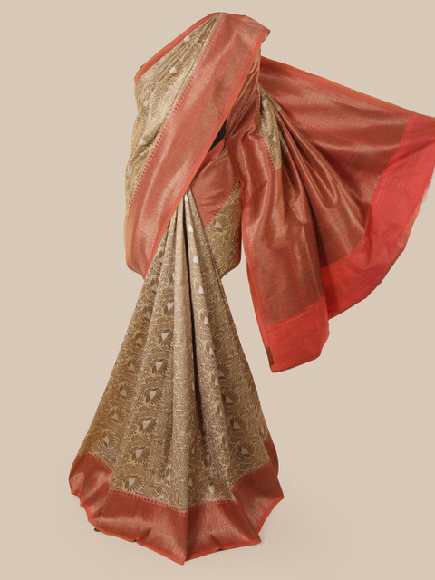 

Pothys Beige & Orange Pure Silk Woven Design Banarasi Saree