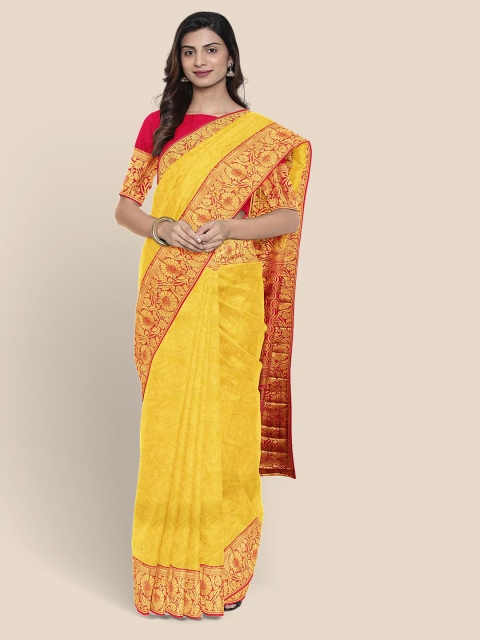

KLM Fashion Mall Yellow Silk Blend Woven Design Kanjeevaram Saree