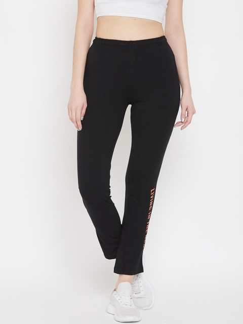 

NEVA Women Black Solid Straight-Fit Cotton Track Pants