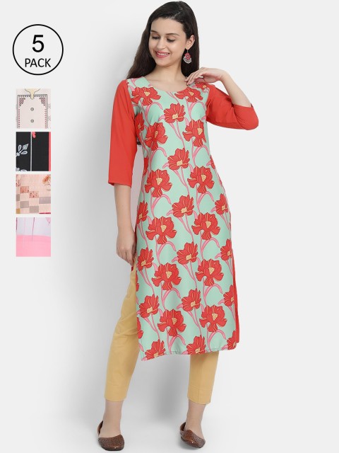 

Ethnic basket Women Set of 5 Multicoloured Floral Printed Crepe Kurta, Multi