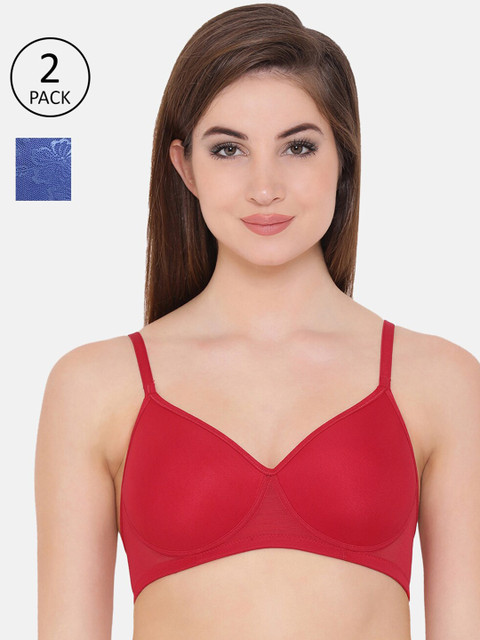 

Clovia Pack of 2 Red & Blue Lightly Padded T-shirt Bra COMBRC76632B