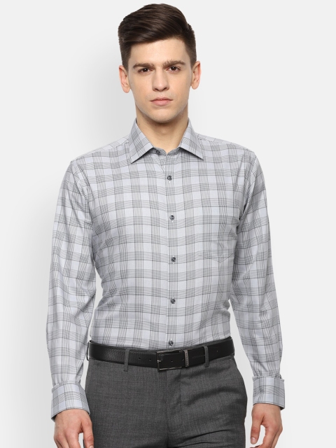 Van Heusen Men White & Grey Regular Fit Checked Cotton Formal Shirt