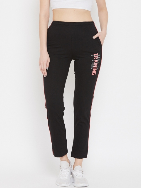 

NEVA Women Black Solid Cotton Straight-Fit Track Pants