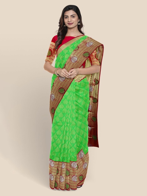 Kalamandir Green Silk Blend Woven Design Kanjeevaram Saree