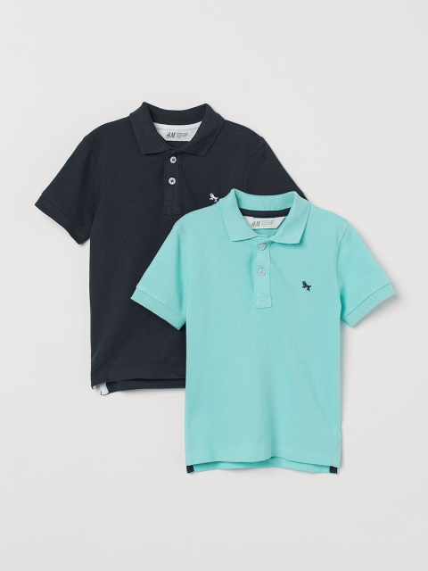 

H&M Boys 2-pack Turquoise Blue & Navy Blue Cotton Polo T-Shirts