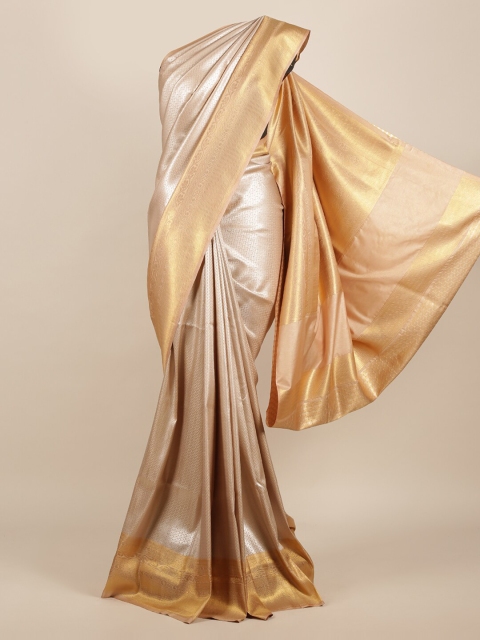 

Pothys Yellow & Champagne-Coloured Jute Silk Woven Design Saree
