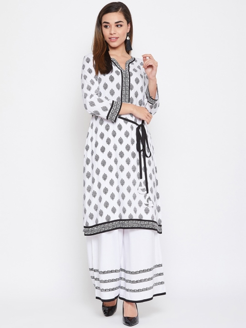 

TULIP 21 Women White Ethnic Motifs Printed Straight Kurta with Palazzos