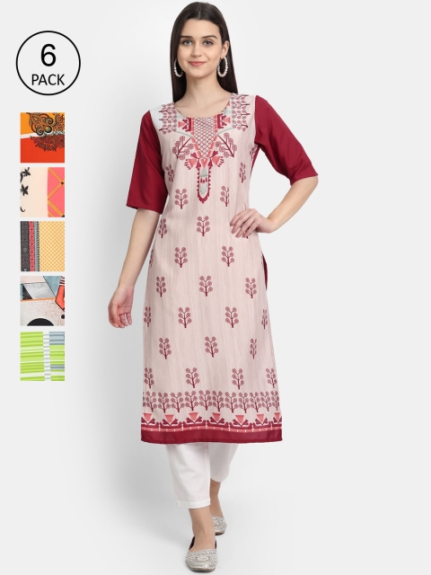 

Ethnic basket Women Pack of 6 Multicoloured Ethnic Motifs Printed Kurtas, Multi