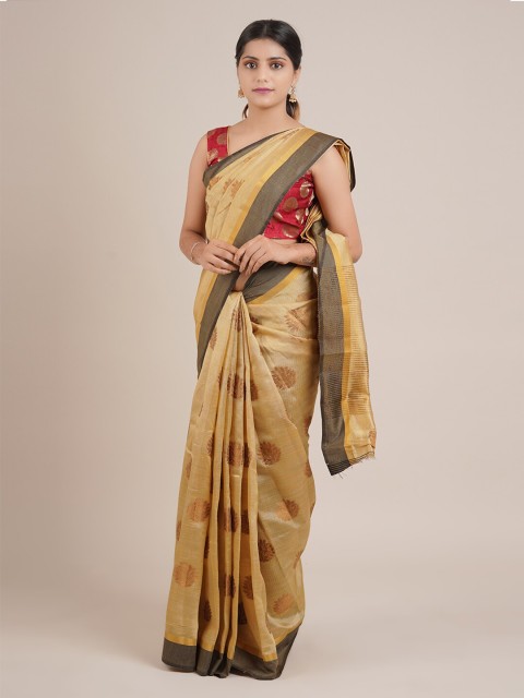 

Pothys Tan Woven Design Jute Silk Saree
