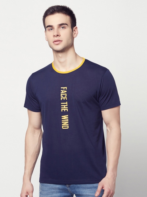 

ELEGANCE Men Navy Blue Typography Printed T-shirt