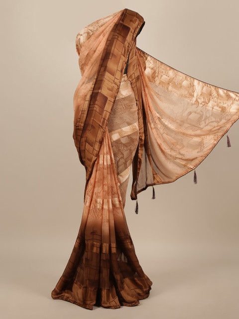 

Pothys Peach-Coloured Printed Poly Chiffon Saree