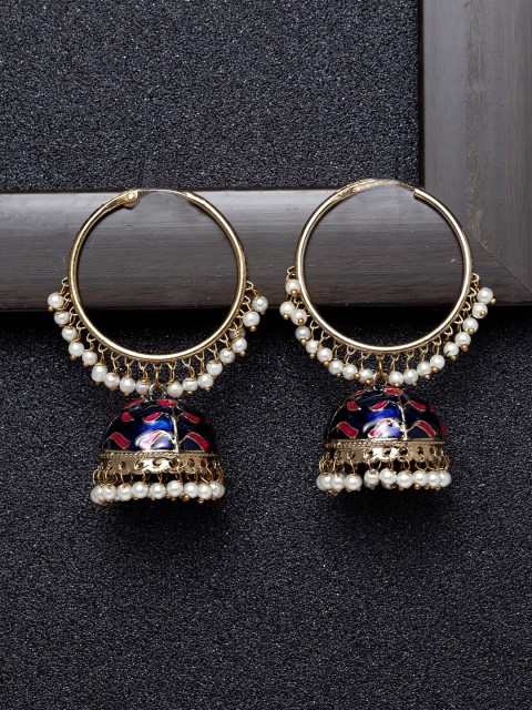 

Ibtida Navy Blue Gold-Plated Beaded Enamelled Handcrafted Jhumkas