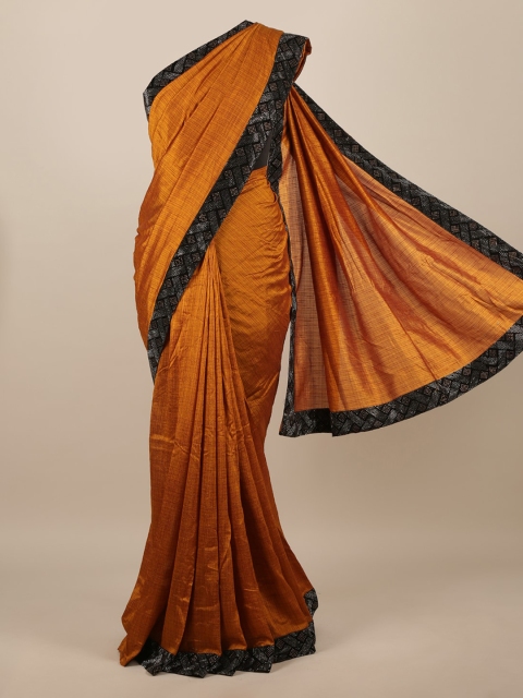 

Pothys Mustard Brown & Black Jute Silk Striped Saree
