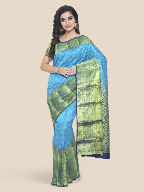 

Kalamandir Blue Silk Blend Woven Design Kanjeevaram Saree
