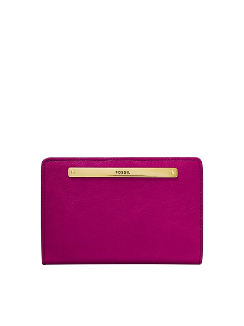 

Fossil Women Pink Textured Three Fold Leather Wallet