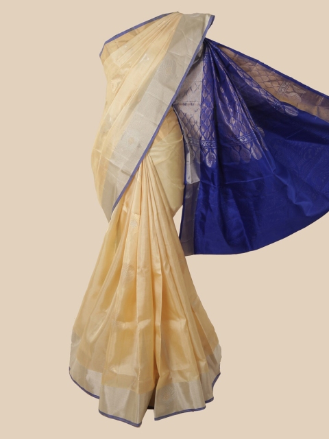 

Pothys Cream-Coloured Ethnic Motifs Woven Design Kanjeevaram Pure Silk Saree