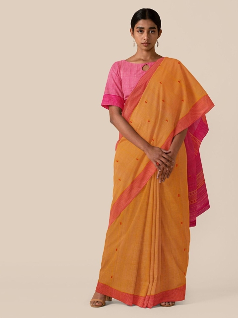 

Taneira Yellow & Pink Pure Cotton Woven Design Saree