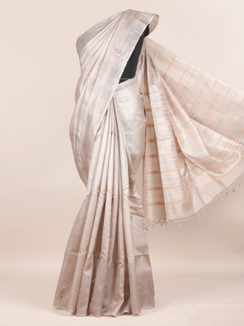 

Pothys Grey Pure Silk Woven Design Tussar Saree