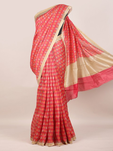 

Pothys Pink Ethnic Motifs Zari Pure Cotton Chanderi Saree
