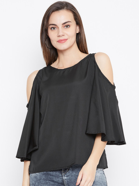 

One Femme Black Crepe Regular Top