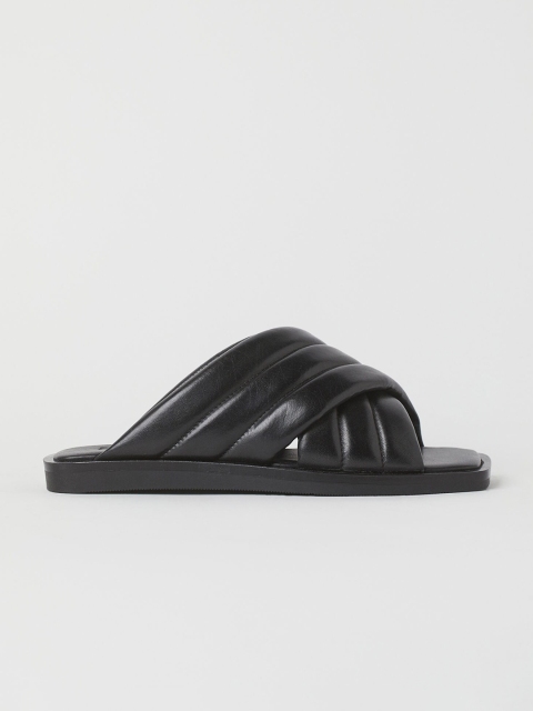 

H&M Women Black Solid Leather Slides