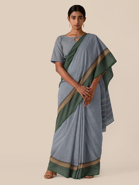 

Taneira Grey Pure Cotton Solid Chettinad Saree