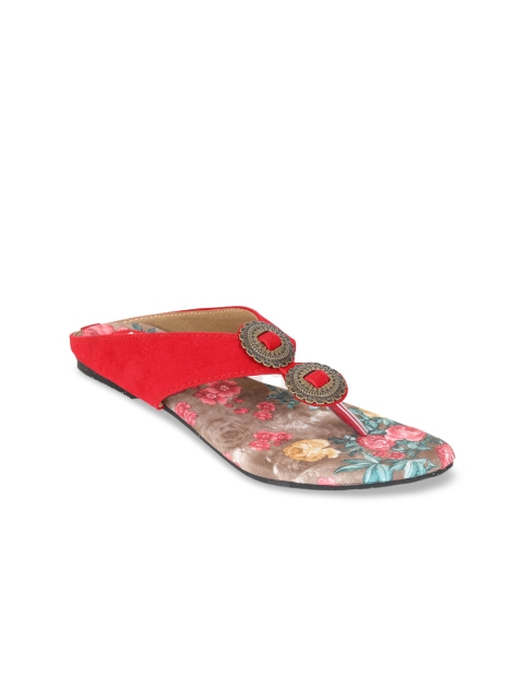 

Zyla Women Red & Blue Printed Open Toe Flats