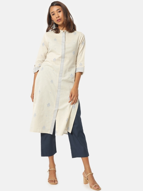 

Saaki Women Off White & Blue Floral Printed Floral Cotton Kurta