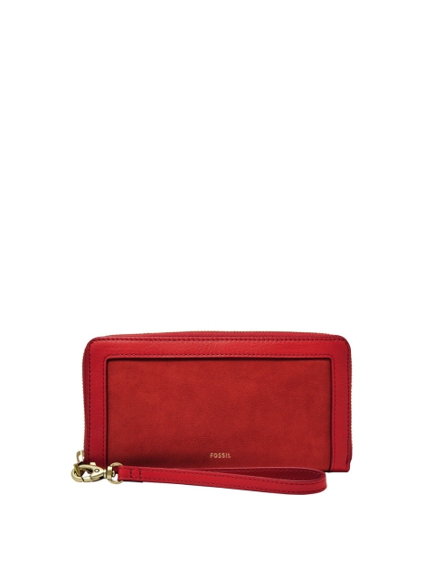 

Fossil Red Solid Leather Purse Clutch