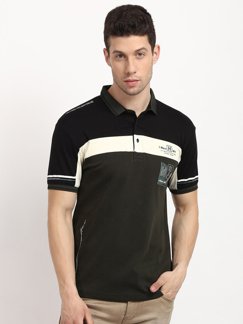 

V2 Value & Variety Men Green Colourblocked Polo Collar T-shirt
