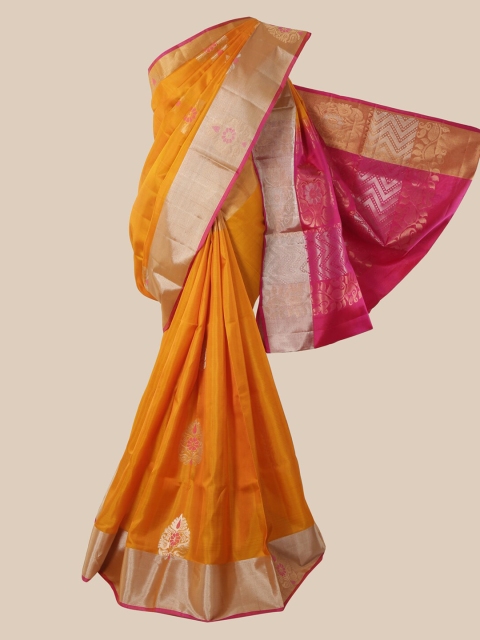 

Pothys Mustard Ethnic Motifs Zari Pure Silk Kanjeevaram Saree