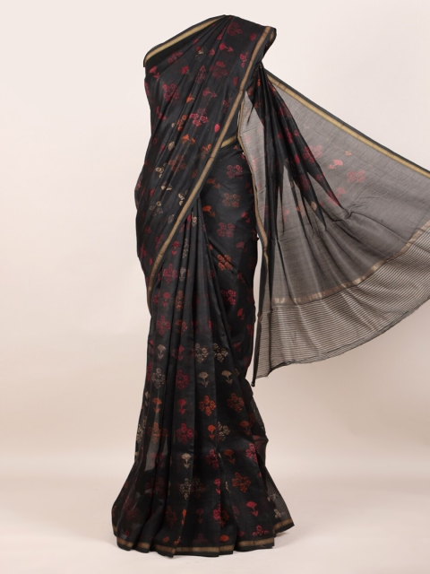 

Pothys Black Pure Cotton Printed Chanderi Saree