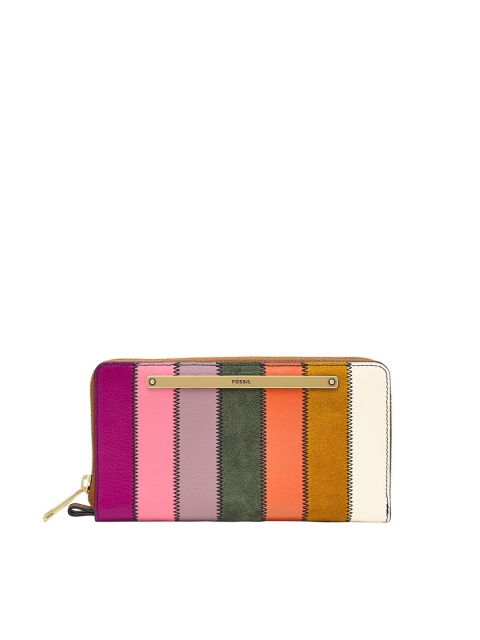 

Fossil Pink & Orange Colourblocked Leather Purse Clutch