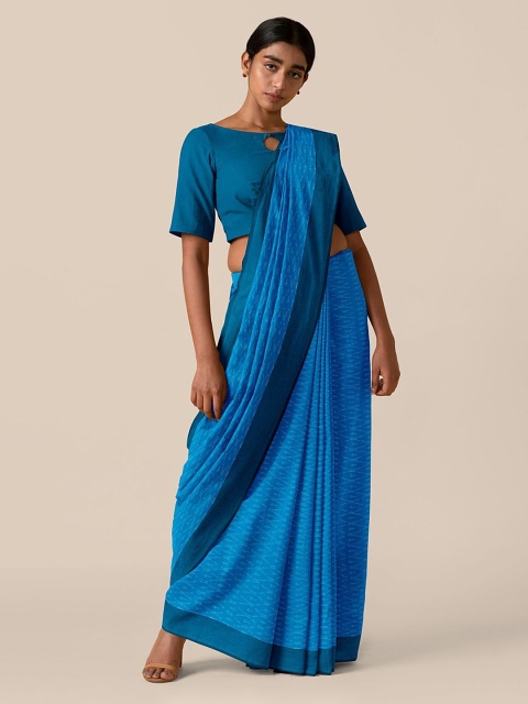 

Taneira Blue Ethnic Motifs Printed Pochampally Pure Cotton Saree