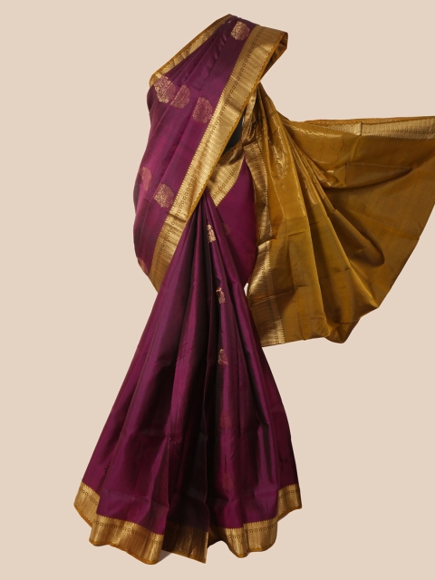 

Pothys Burgundy Ethnic Motifs Woven Design Kanjeevaram Pure Silk Saree