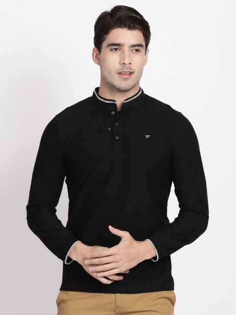 

t-base Men Black Henley Neck T-shirt