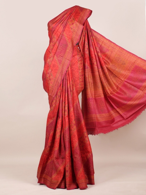 

Pothys Red & Pink Pure Silk Printed Tussar Saree