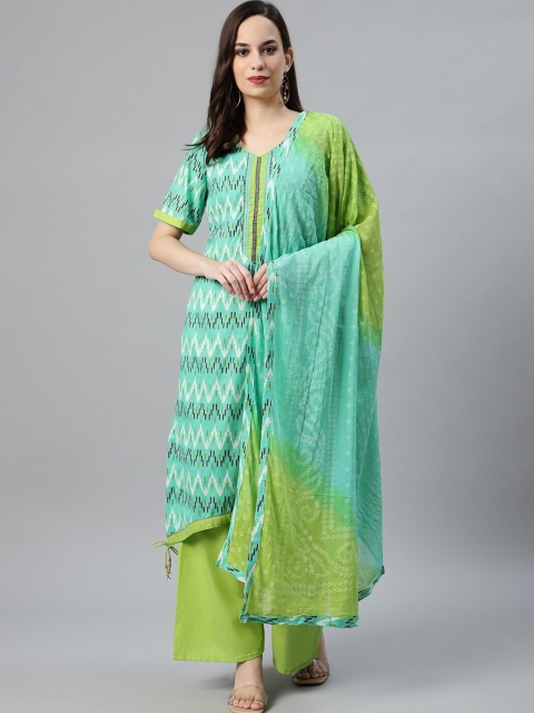 

Chhabra 555 Green Cotton Blend Unstitched Dress Material