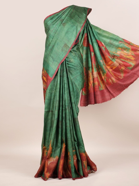 

Pothys Green Pure Silk Woven Design Tussar Saree