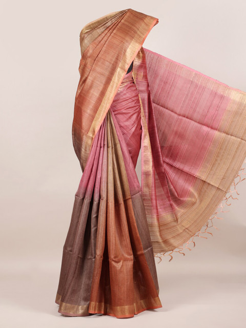 

Pothys Rust & Pink Pure Silk Solid Tussar Saree