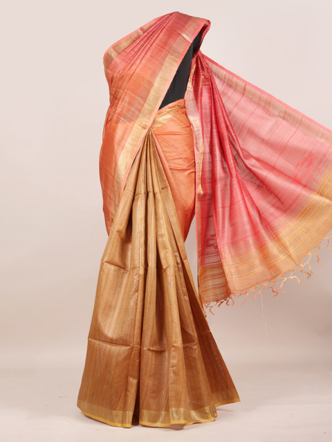 

Pothys Pink Colourblocked Pure Silk Saree Tussar
