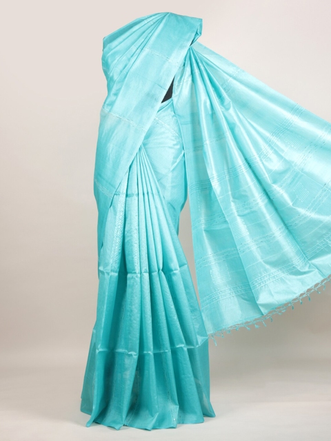 

Pothys Blue Pure Silk Solid Tussar Saree