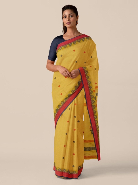

Taneira Yellow Printed Bengal Pure Cotton Saree