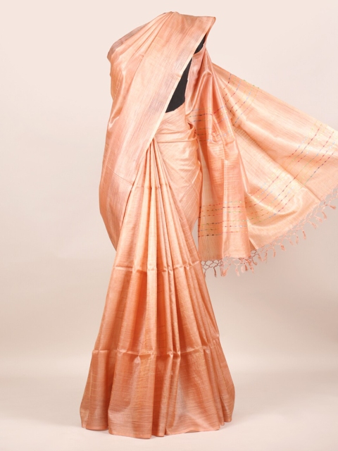 

Pothys Peach-Coloured Pure Silk Solid Tussar Saree