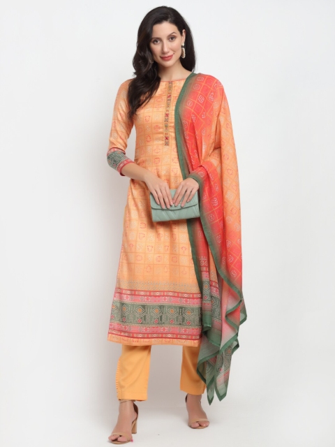 Stylee LIFESTYLE Orange Pure Cotton Unstitched Dress Material